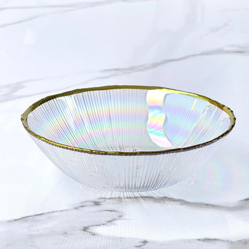 Bowl Vidrio Tornasolado Borde Dorado Ø17cm X Alto 5cm