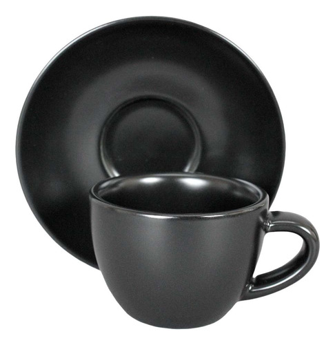 Juego 12 Tazas Y Plato Mate 100 Ml Espresso Porcelana Color Negro