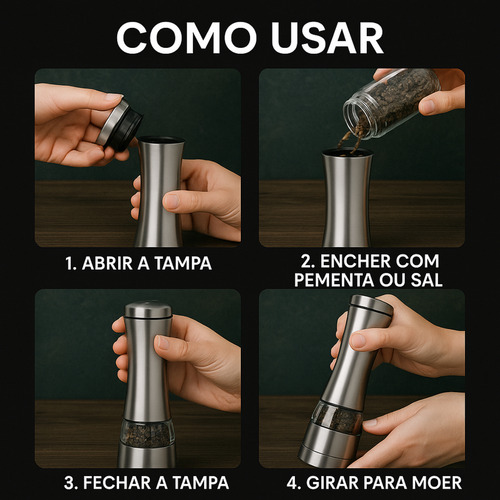 Moedor Inox De Sal Pimenta Temperos Grãos Triturador Manual