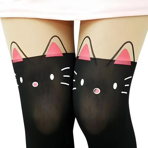 Pantimedias Diseño De Gato Efecto Bucaneras Kawaii 