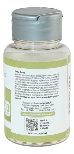 Innova Naturals Vitamina K2 + D3 3 Unidades X 30 Cápsulas Sin Sabor