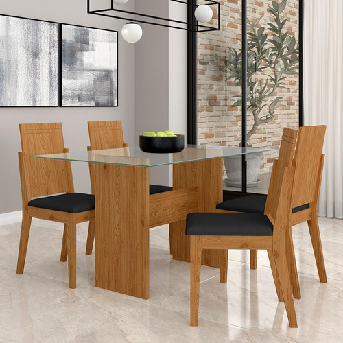 Conjunto Mesa Jantar 1,36 4 Cadeiras Boston Cinamo/preto M.a Cor Cinamomo/preto 06