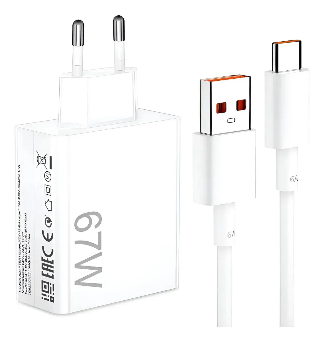 Carregador Turbo 67w Usb-c + Cabo Tipo C Branco