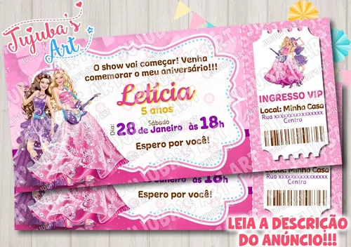 Convite Aniversário Barbie Princesa em 2023  Aniversário da barbie, Convite,  Barbie princesa