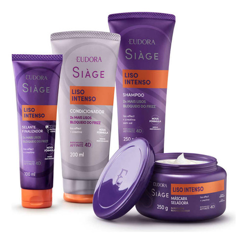 Kit Siàge Liso Intenso Eudora Shampoo Máscara (4 Itens)