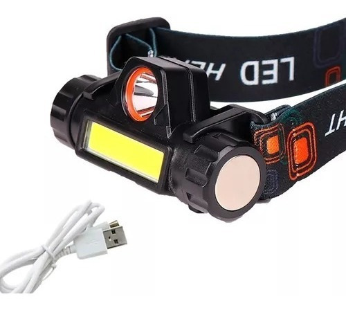 Linterna Vincha Minera Usb Recargable 2 Luces Led Camping Color De La Linterna Negra Color De La Luz Blanco