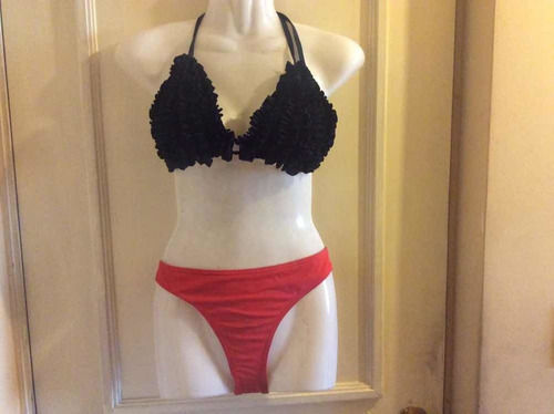 Bikini Sostén Negro Vuelos Talla Small Calzón Naranja