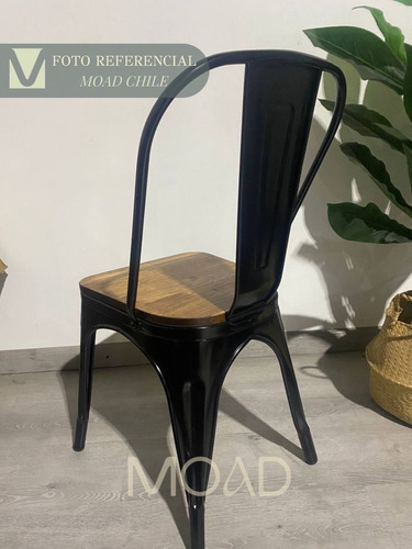 Silla Tolix Acero Reforzado Con Asiento De Madera Oscuro