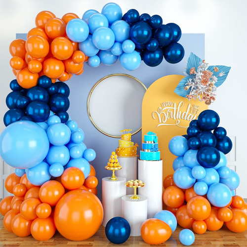 E Arco Guirnalda Globo Azul Kit Marino Naranja Latex Fiesta