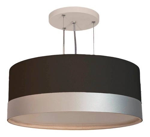 Lustre Pendente Cúpula Preto Com Detalhe Prata 40x15 2-e27 Cor Preto com faixa prata 110V/220V