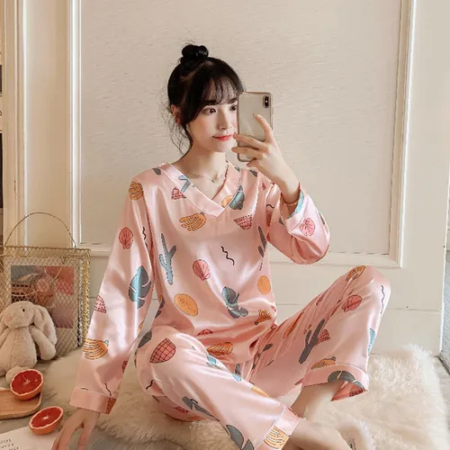 Pijama De Seda Para Mujer, Dibujos Animados, Ropa De Dormir