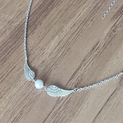 Imagen 3 de 9 de Collar Alas Y Perla Plata .925 Mujer Agálea Joyería