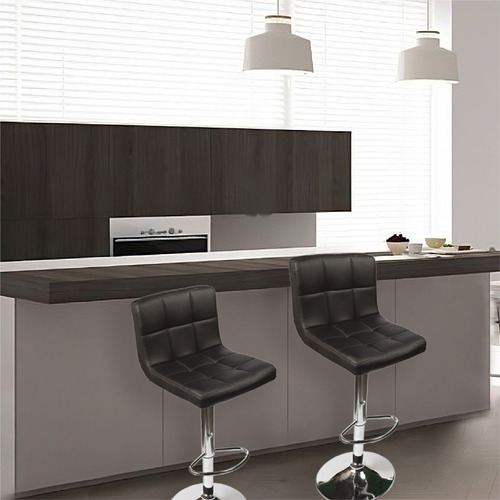 Banqueta Taburete Sillon Barra Bar Acolchado Pack De 2 Acabado de la estructura Cromado Color Negro