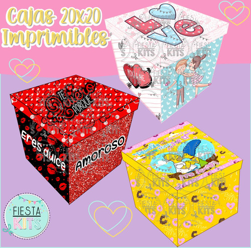 Kit Imprimible Cajas 20x20 Dia De Los Enamorados