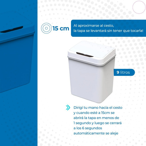 Imagen 3 de 9 de Cesto De Residuos Mio Rectangular Blanco Automático 9lts