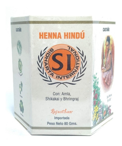 Henna Hindú Tinte Natural Castaño 80gr - g a $324