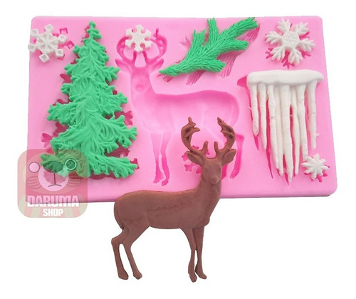 Molde Silicona Arbol Reno Copos Navidad Fondant Porcelana