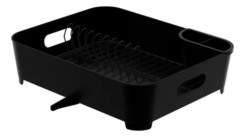 Estante para platos para 10 platos con soporte para cubiertos negro