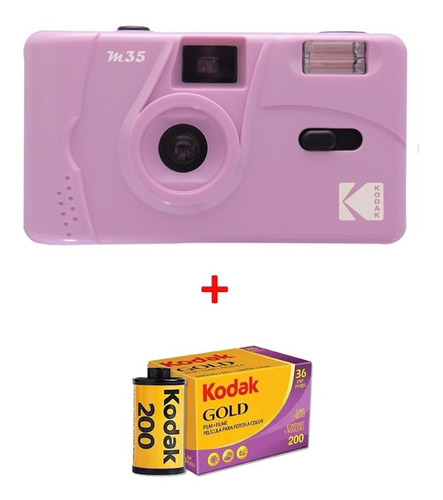 Purple Kodak M35 Camera 135 Film Con 1 Rollo Gold 200 Film