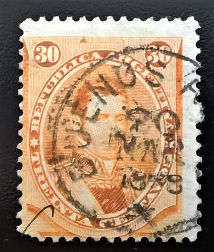Argentina, Sello Gj 42 Alvear 30c Naranja 1867 Usado L12024