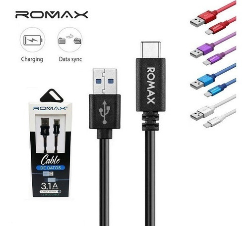 Cable Datos Carga Usb C Romax Celulares Tablet