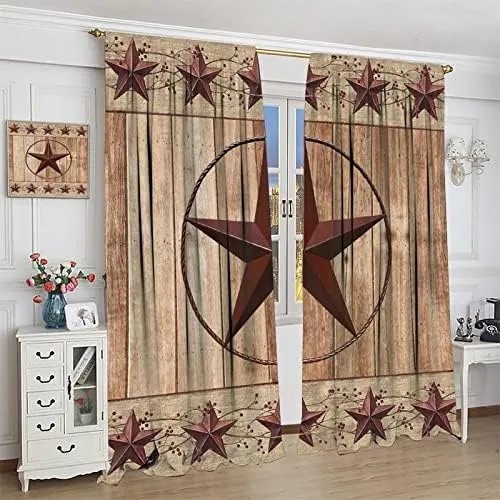 Cortinas Rústicas Con Diseño De Bayas De Estrella, Color Roj
