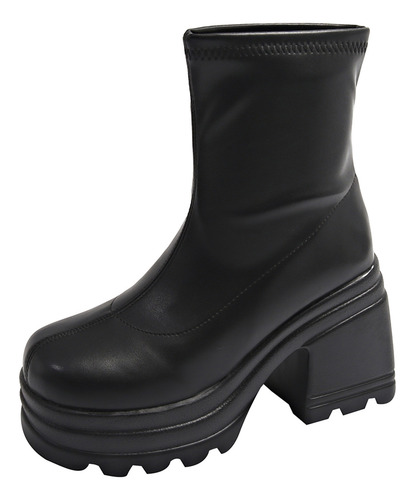 Botines Altos Para Mujer C, Tacón Grueso, Punta Redonda, Tob