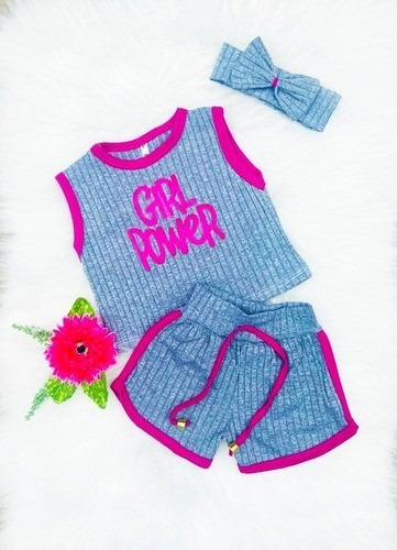 Conjunto Infantil Menina Short + Blusinha Com Laço Praia 