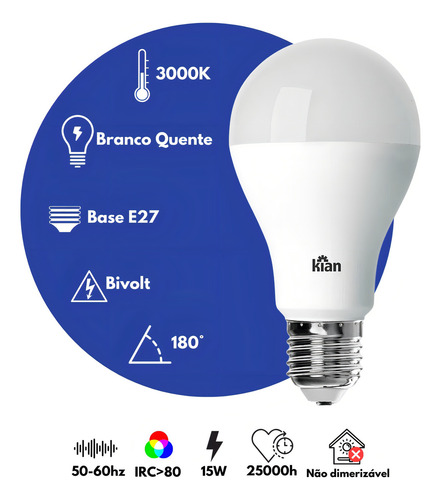 Kit 10 Lâmpadas Led 15w E27 Branco Quente E Branco Frio Kian Cor da luz Branco-quente