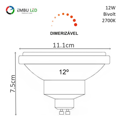 Lâmpada Led Ar 111 12w Bivolt Gu10 Quente Dimerizável