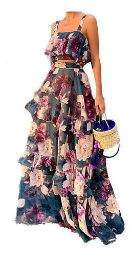 Vestido De Mujer De Dos Piezas Con Estampado Floral Para Muj