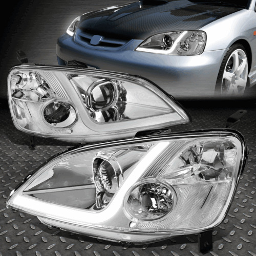 [led Drl]for 01-03 Honda Civic Coupe/sedan Chrome Clear  Ddq