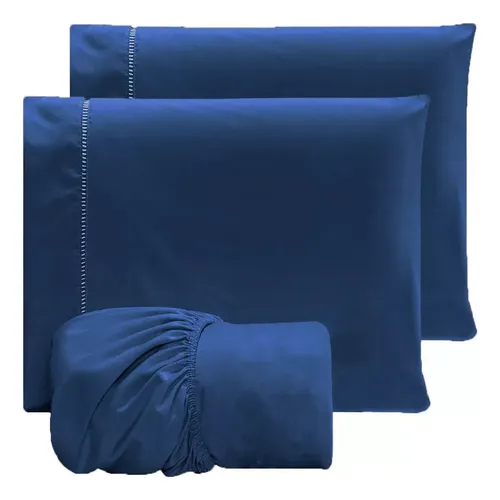 Jogo Lençol Casal 3pç 400 Fios Hipercal Conforto Macio Cor Azul-m...