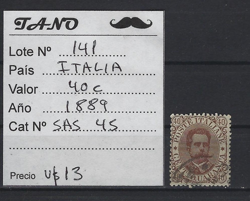 Lote141 Italia 40 Centesimi Año 1889 Sassone#45 Usado