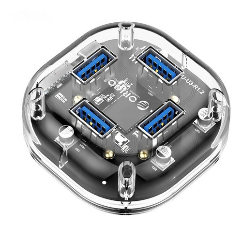 Hub Transparente Orico 4 Puertos Usb3.0, 5gbps, 1 Metro