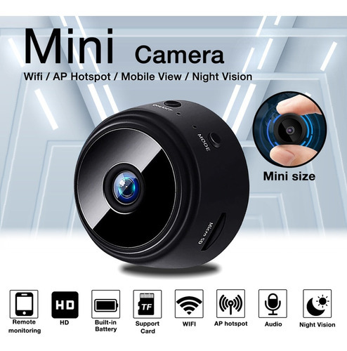 Mini cámara de seguridad espía discreta Wifi Full HD, color negro