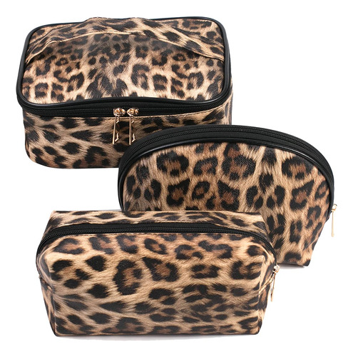 Porta Cosmeticos Set De 3 Neceseres  Leopard Animal Print