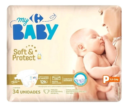 Fralda Carrefour My Baby P Soft Protect - 34 Unidades Gênero Sem gênero Tamanho Pequeno (P