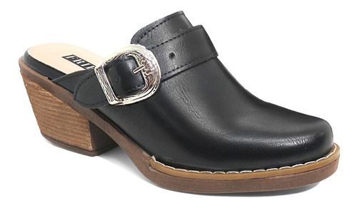 Imagen 2 de 5 de Zapato Zueco Texano Mujer Hebilla Taco 1025 Invierno 2020