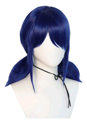 Peluca Azul Marino Corta De Coletas Marinette Ladybug Disfra Tamaño De La Base Unitalla
