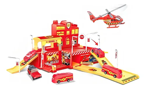 Pista de Carrinhos Infantil Bombeiro com 5 Veículos e Acessórios Maxi Toys