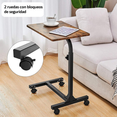 Mesa lateral ajustável Gomyhome para laptop com rodas vintage marrom