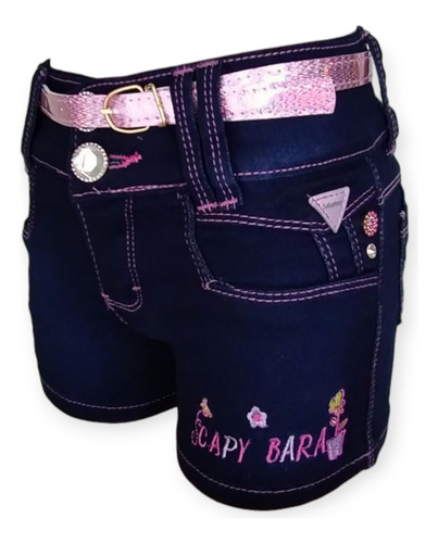 Short Capibara Bordado Mezclilla Stretch Rosa Oscuro