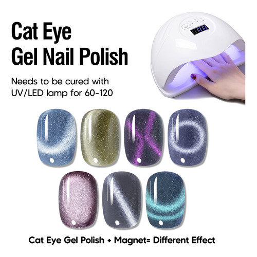 Esmalte De Uñas Holográfico Con Efecto Ojo De Gato 7pcs 12ml