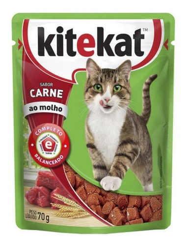 Alimento Kitekat para gato adulto sabor carne ao molho em saco de 70g