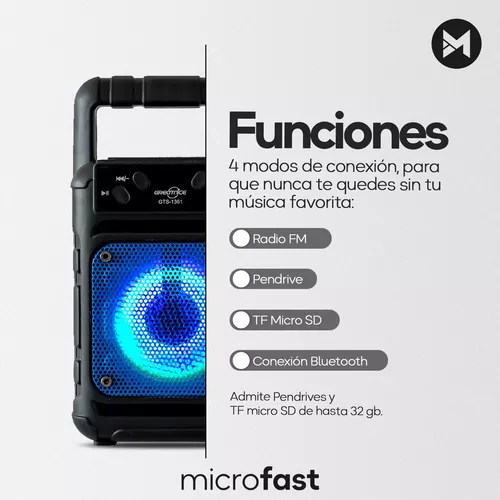 Parlante Portátil Mini Bluetooth Batería Luz Radio Fm Usb