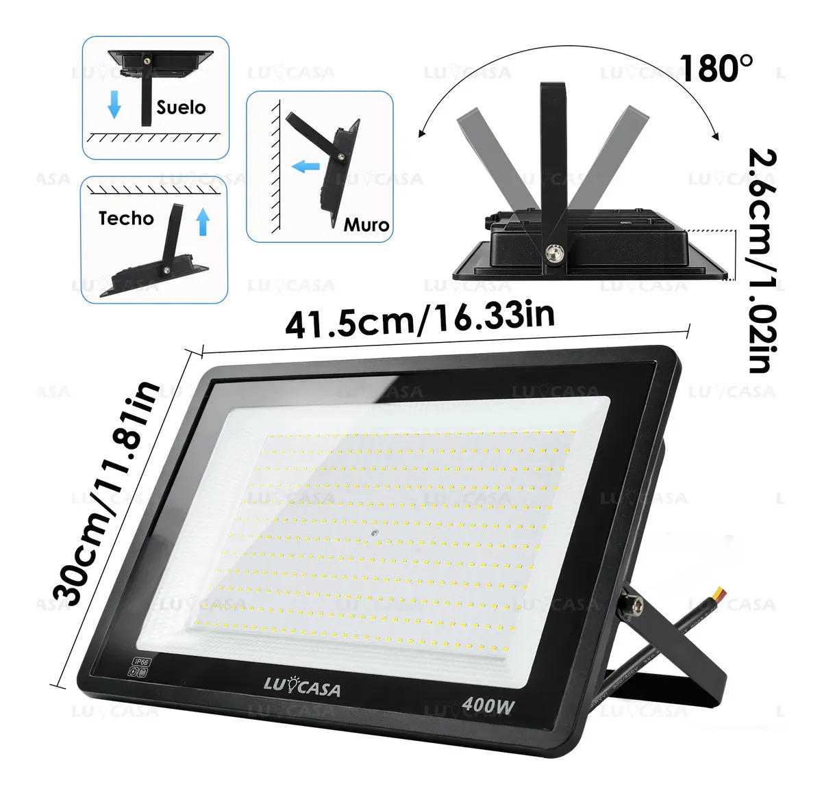 Reflector LED de 400W para Exterior, Luz Blanca Fría 6500K, IP66