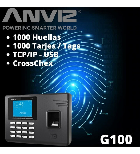 Control Horario Anviz Gc100 Tiempo Y Asistencia Biometrico Negro