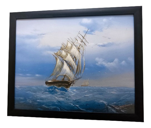Barco Fragata Litografía Marc Adams Enmarcada 55 X 45 Cms