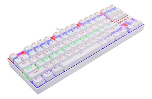Teclado gamer Redragon Kumara K552 QWERTY Cherry MX Blue inglés US color blanco con luz rainbow